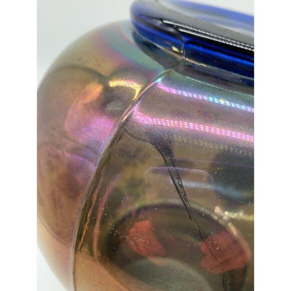 Vintage Cobalt Carnival Glass Cherry Blossom Water Pitcher Irredescent Read!! - Picture 9 of 13